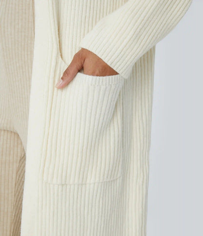 Hooded Long Sleeve Pocket Longline Casual Cardigan