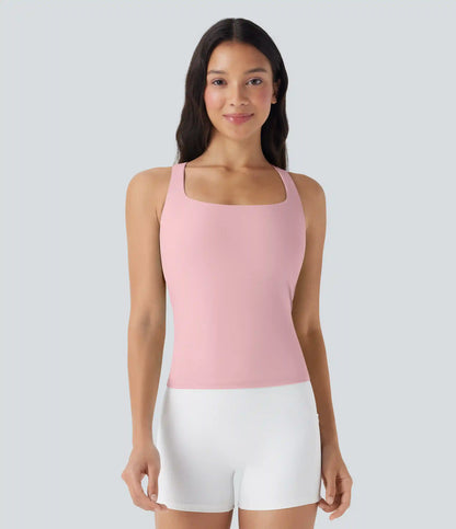 SoftlyZero™ Airy Square Neck Cropped InstantCool Running Tank Top-Longer Length