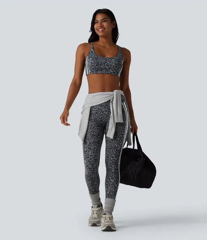 Halara UltraSculpt™ Leopard Print High Waisted Tummy Control Butt Lifting Color Block Stripes Training 7/8 Leggings with Pockets
