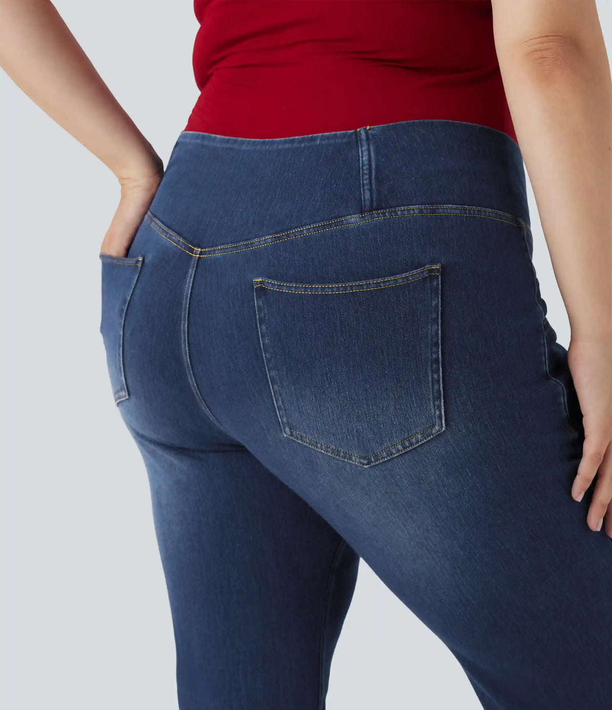 Plus Size Halara Flex™ High Waisted Crossover Washed Casual Flare Jeans with Pockets
