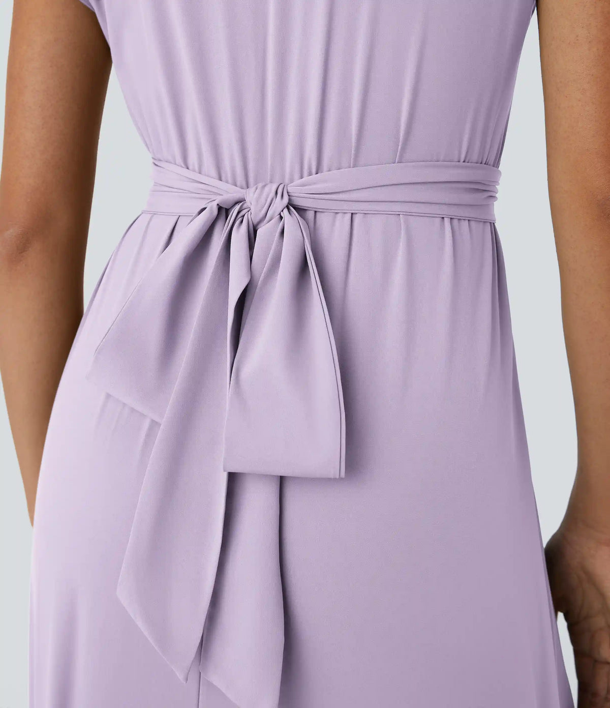 Breezeful™ V Neck Short Sleeve Pocket Tie Back Quick Dry Midi Casual Dress-Longer Length