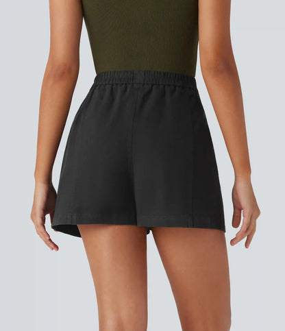 High Waisted Pocket Washed Casual Cotton Shorts