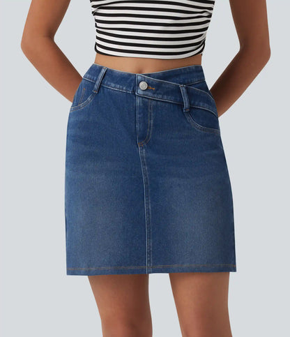 Halara Flex™ Denim Asymmetric Mid Rise Tummy Control Casual Skirt with Pockets