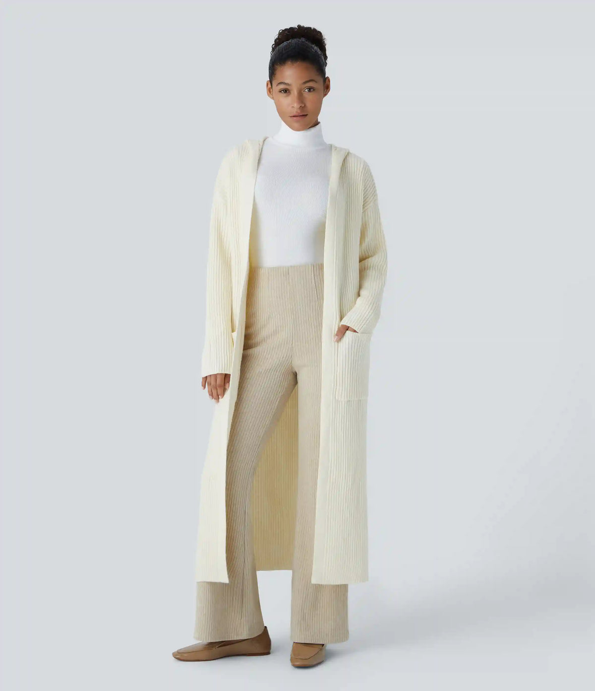 Hooded Long Sleeve Pocket Longline Casual Cardigan