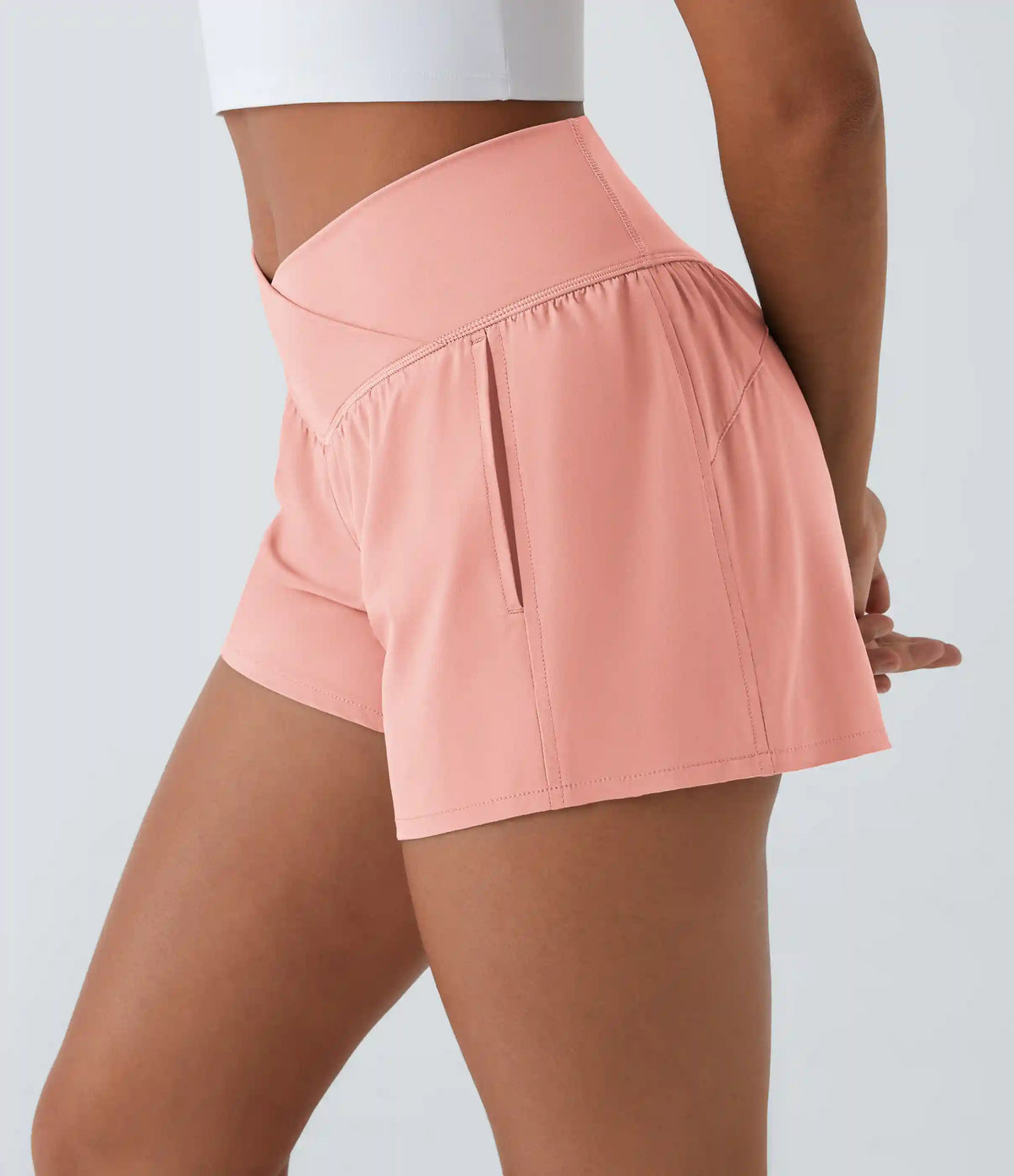 Breezeful™ High Waisted Crossover Pocket 2-in-1 Quick Dry Yoga Shorts 4"