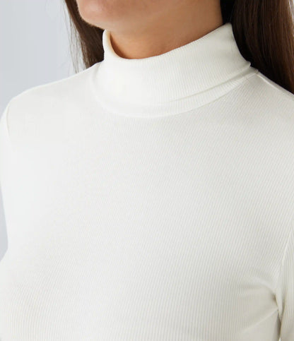 Ribbed Knit High Neck Long Sleeve Work Bodysuit