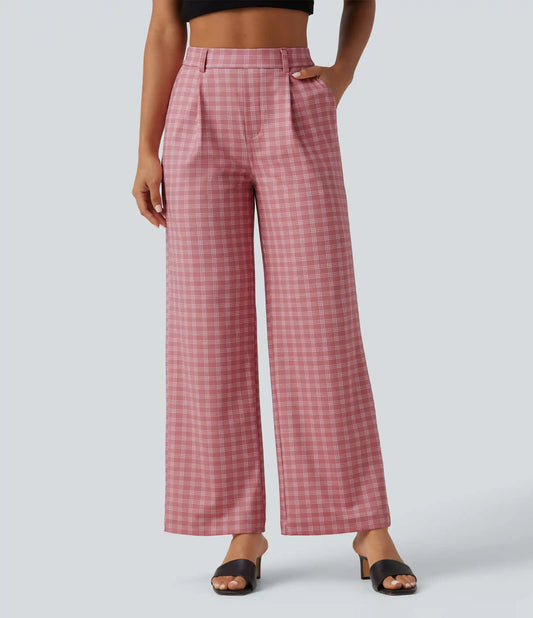 Halara Flex™ High Waisted Straight Leg Plaid Work Pants with Pockets