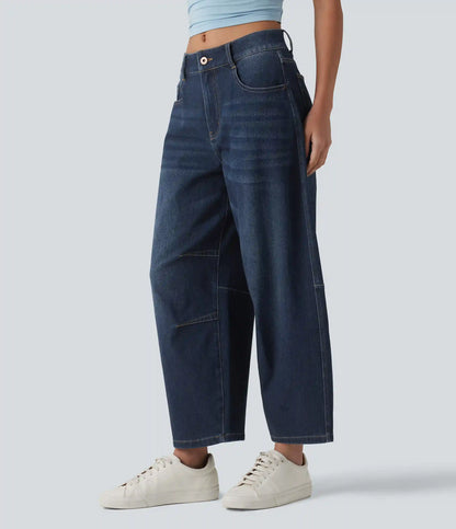 Halara Flex™ Low Rise Zipper Pockets Barrel Leg Casual Jeans