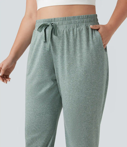High Waisted Drawstring Ruched Yoga Plus Size Joggers with Pockets