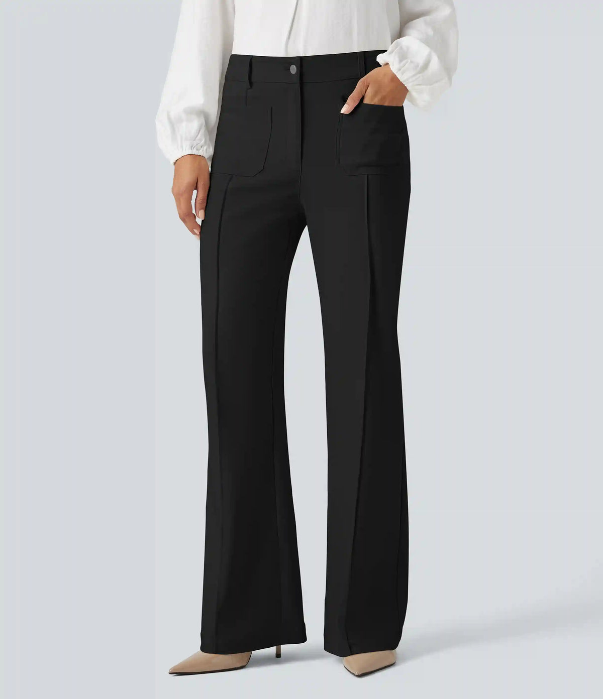 High Waisted Work Flare Pants with Pockets