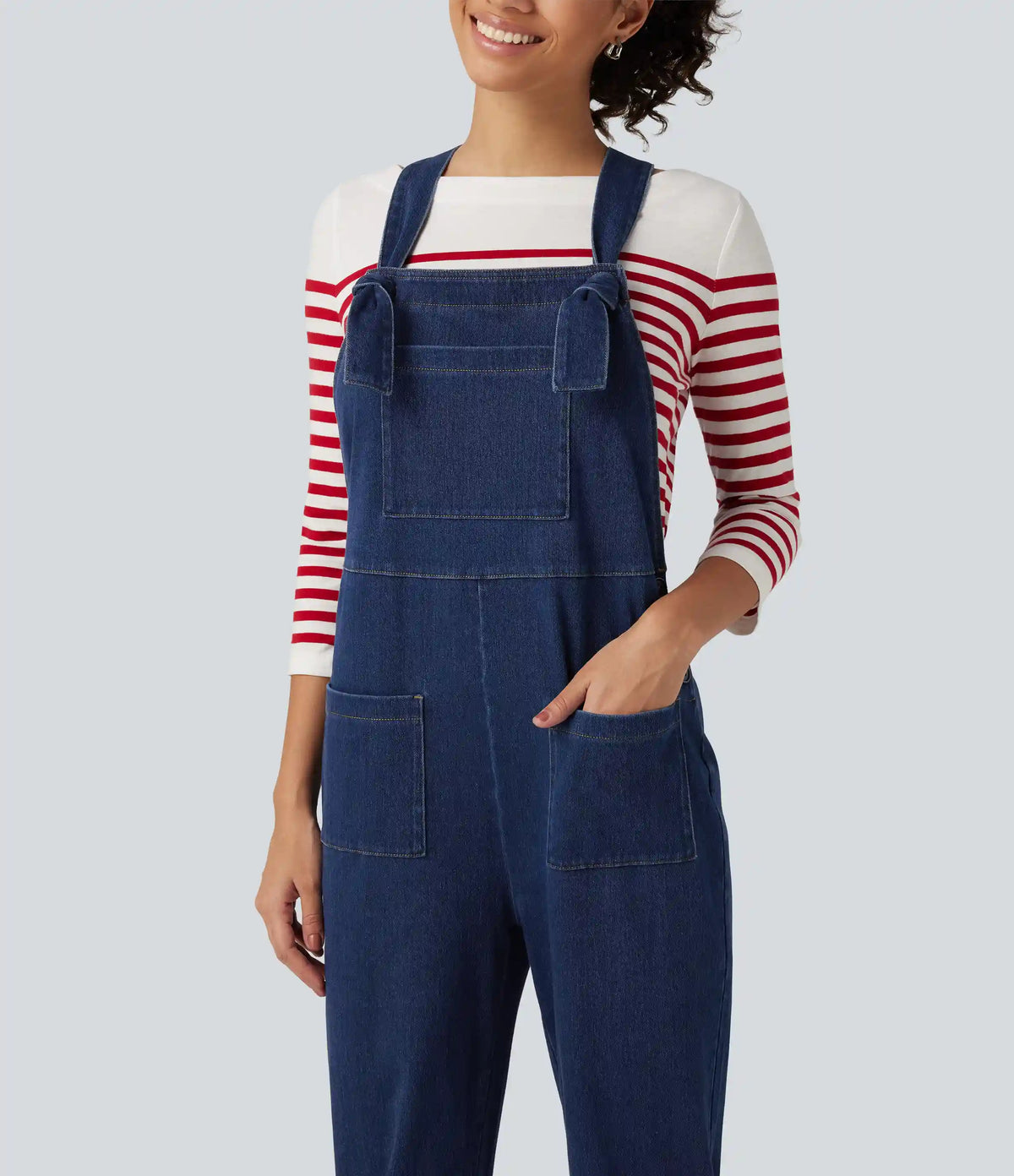 Halara Flex™ Denim Square Neck Sleeveless Tapered Casual Jumpsuit with Pockets