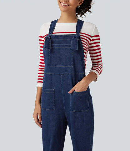 Halara Flex™ Denim Square Neck Sleeveless Tapered Casual Jumpsuit with Pockets