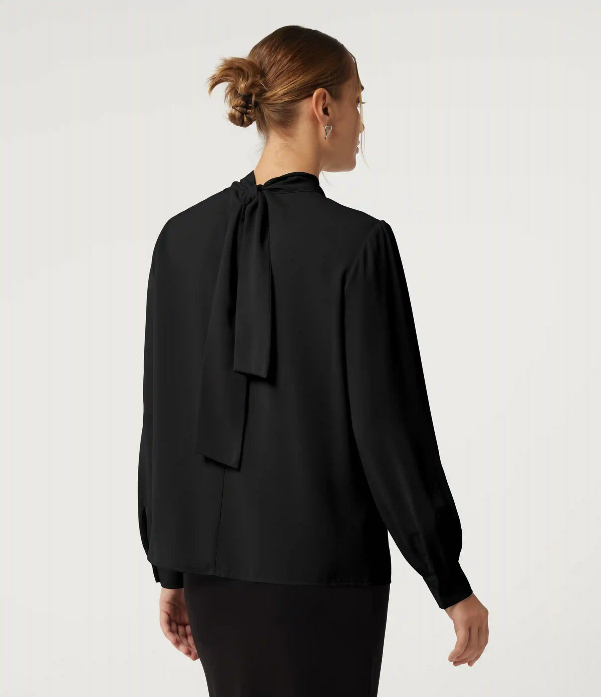 Mock Neck Tie Back Long Sleeve Work Blouse
