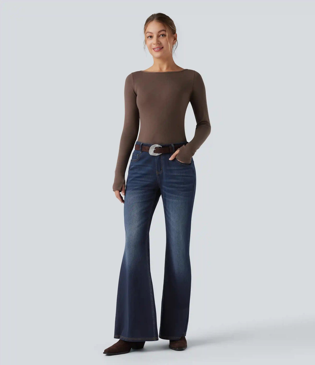 Halara Flex™ Low Rise Flare Washed Casual Jeans with Pockets