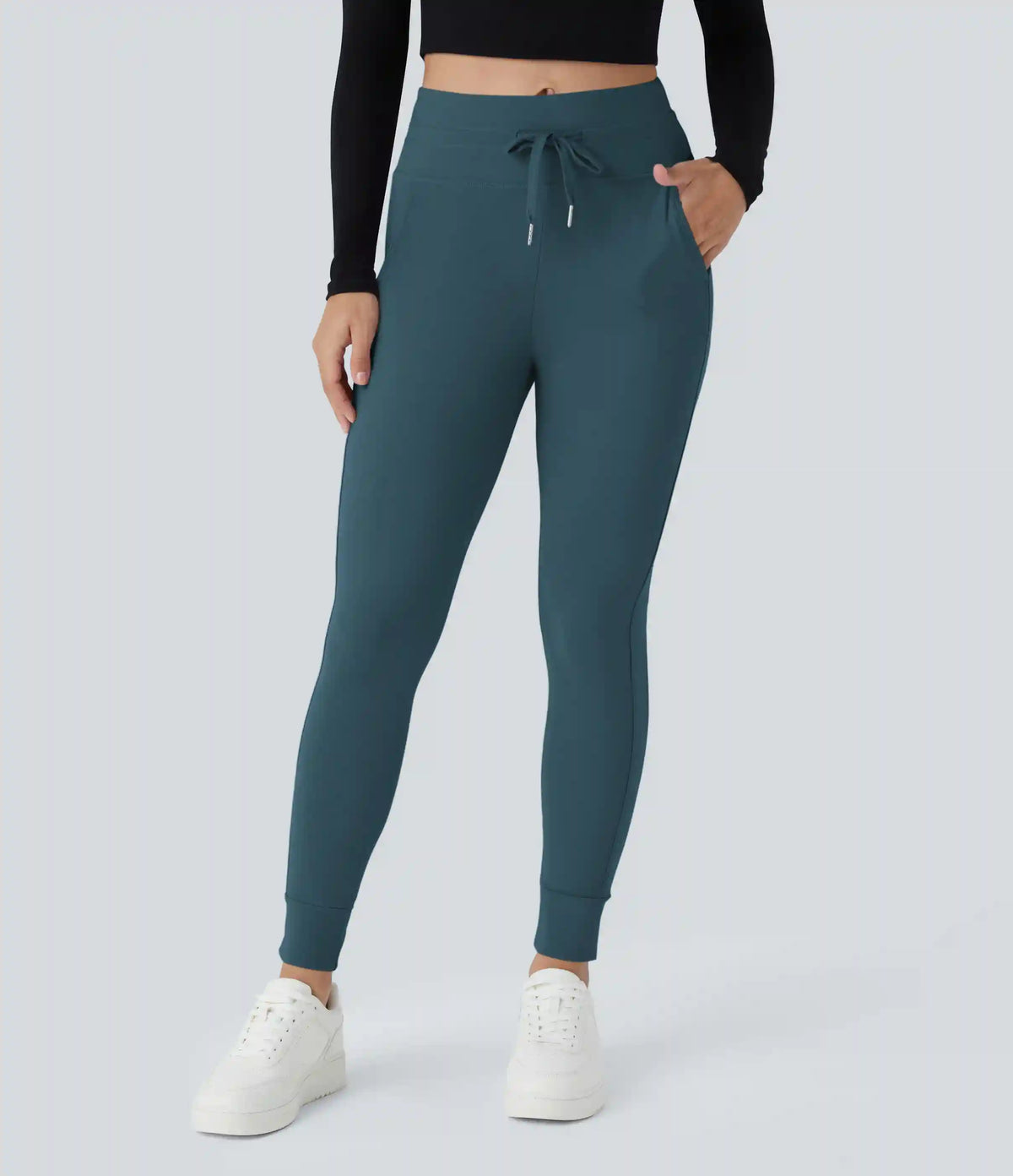 SoftlyZero™ Plush High Waisted Drawstring Pocket Plain Full Length Joggers