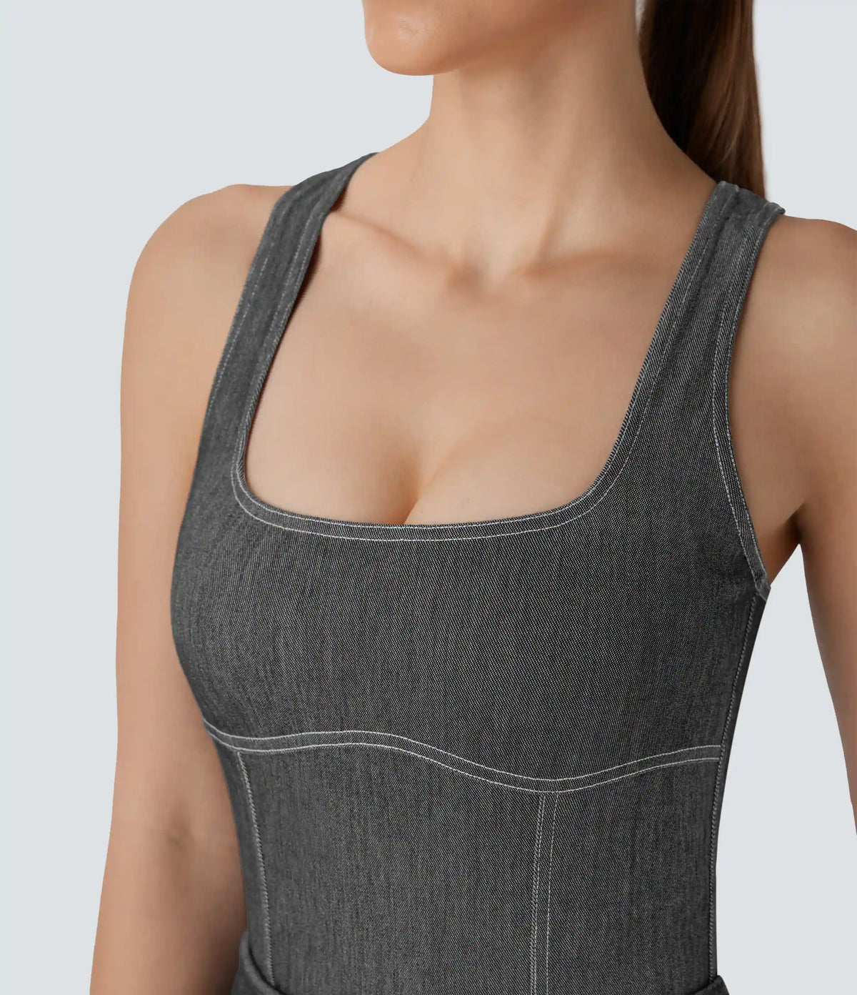 Halara Flex™ Square Neck Racerback InstantCool Washed Denim Tennis Bodysuit
