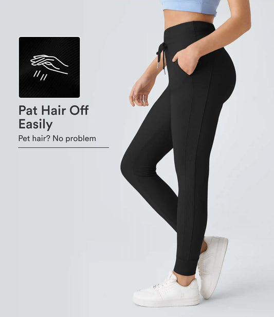 Patitoff™ Flow Pet Hair Resistant High Waisted Drawstring Pocket Plain Full Length Joggers