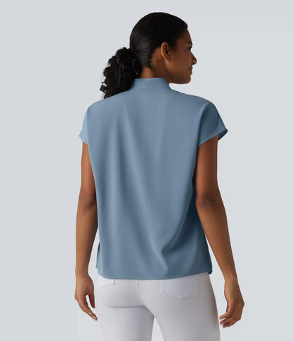 Wrinkle Recovery V-neck Batwing Sleeve Loose Fit Work Blouse