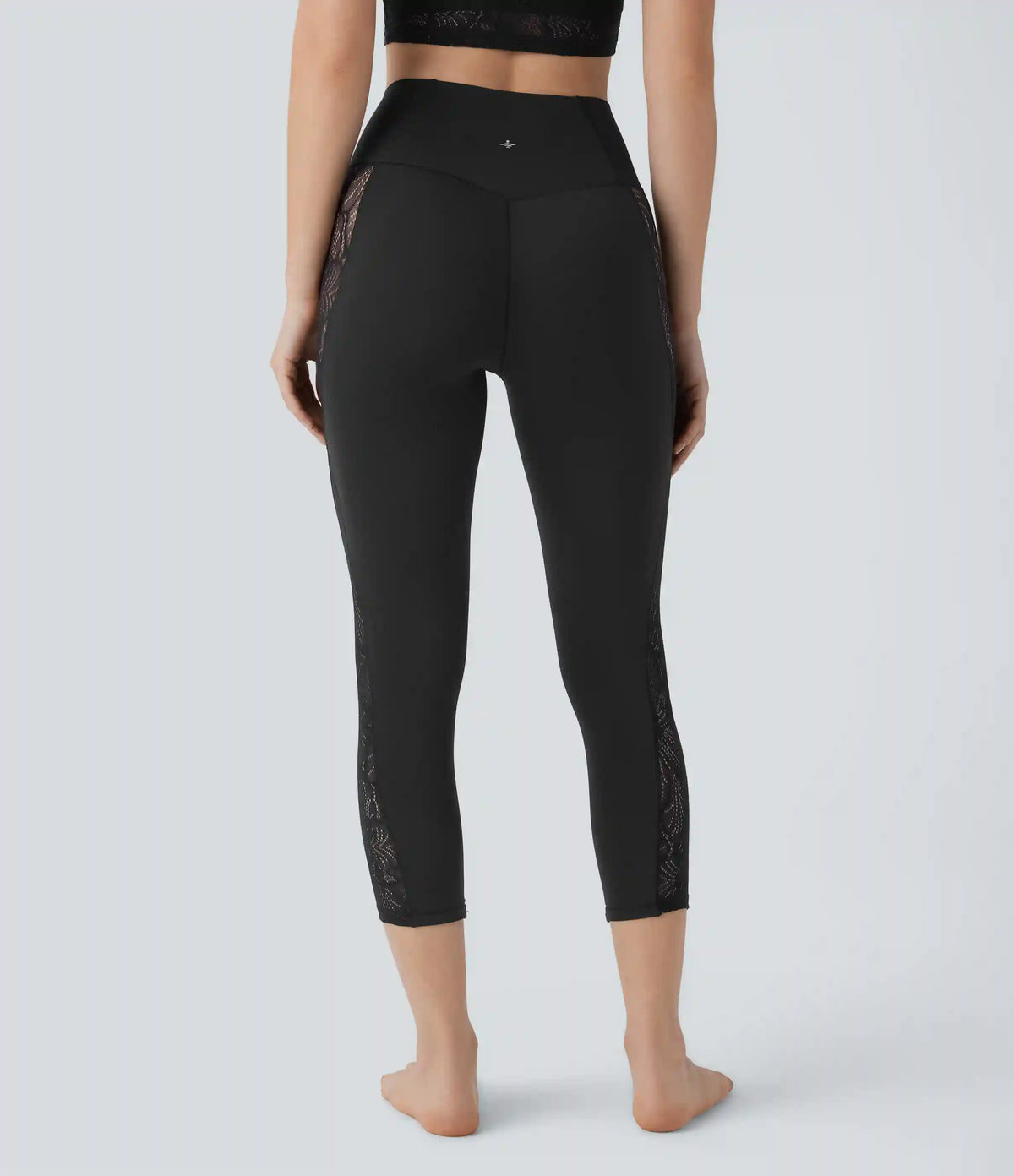 SoftlyZero™ High Waisted Crossover Contrast Lace Capri Yoga Leggings