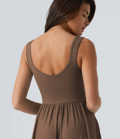 Built-in Bra Flowy Maxi Casual Dress with Pockets DD-F