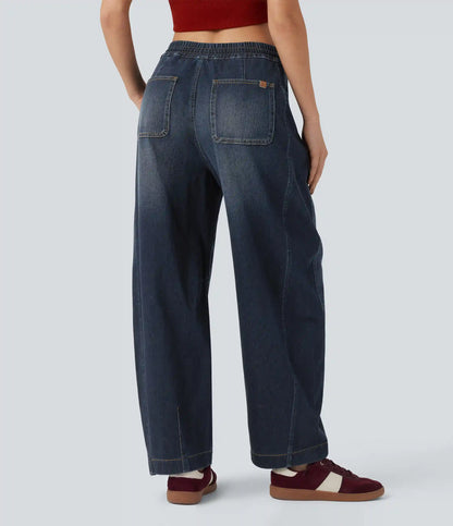 Halara Flex™ Mid Rise Drawstring Barrel Leg Washed Casual Baggy Sweatpants Jeans with Pockets