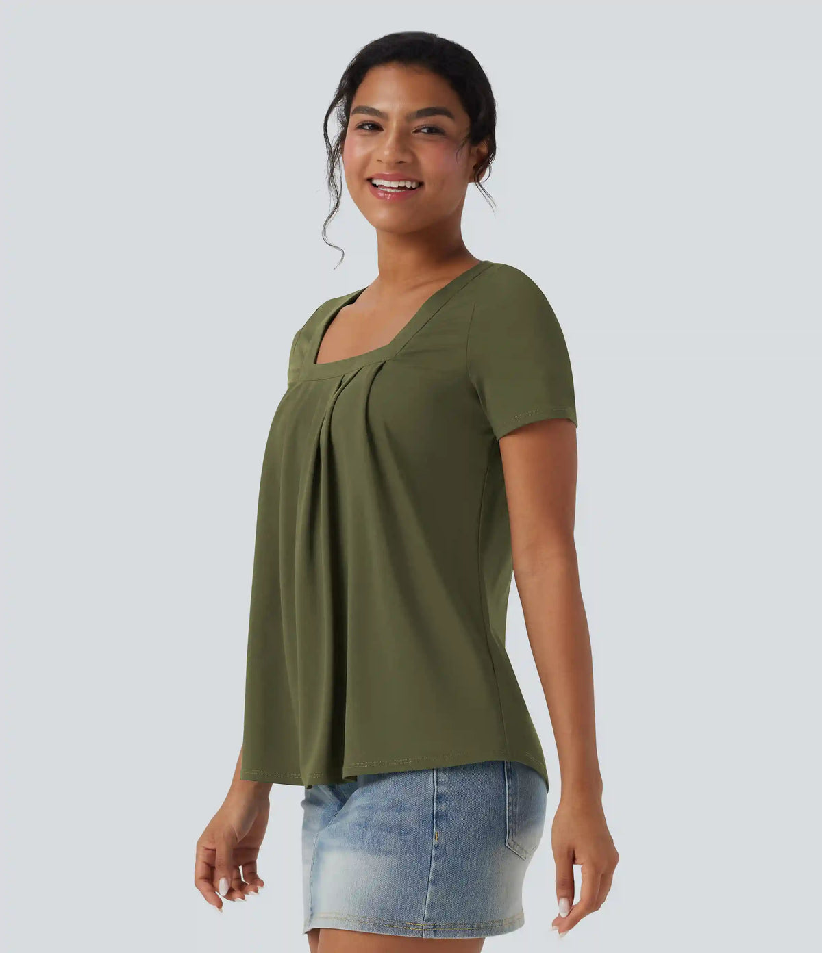 Square Neck Short Sleeve Casual Blouse