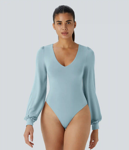 V Neck Long Sleeve Work Bodysuit