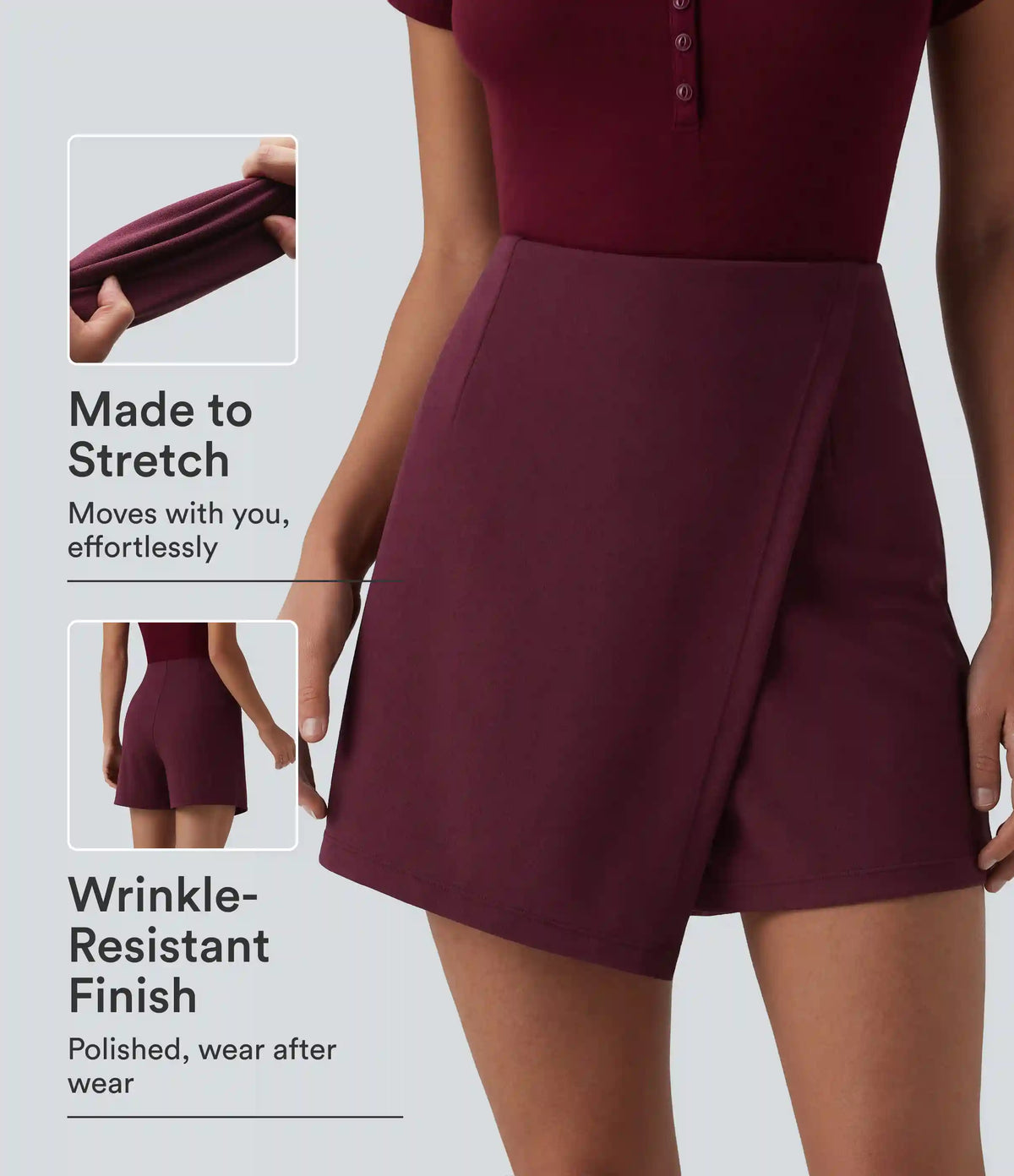 Wrinkle-resistant High Waisted Longer Mini Work Skort
