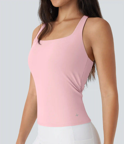 SoftlyZero™ Airy Square Neck Cropped InstantCool Running Tank Top-Longer Length