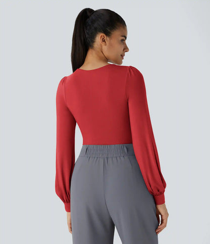 V Neck Long Sleeve Work Bodysuit