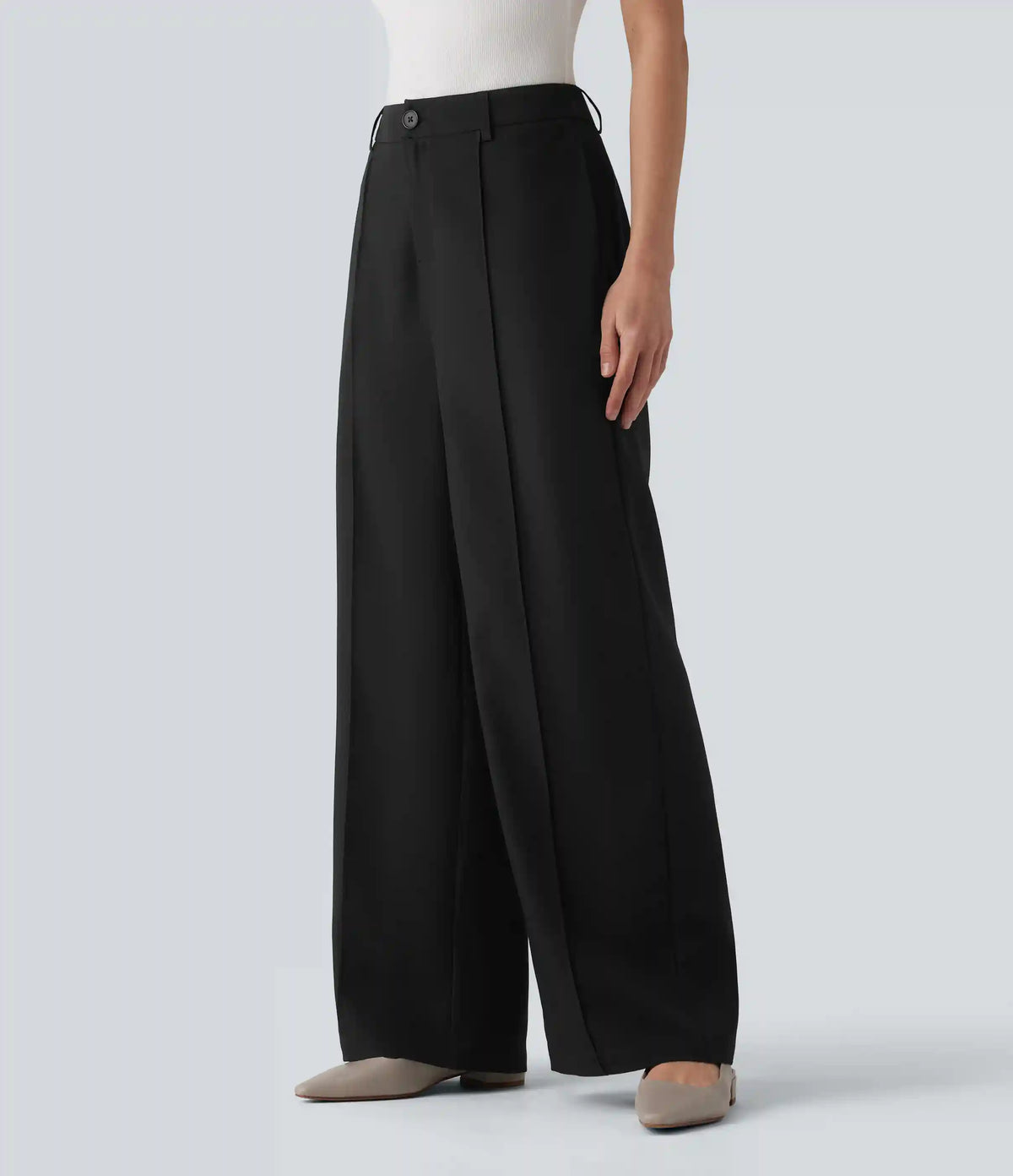 High Waisted Straight Leg Work Linen-Feel Pants with Pockets