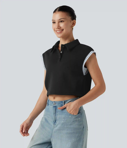 Dropped Short Sleeve Color Block Casual T-Shirt