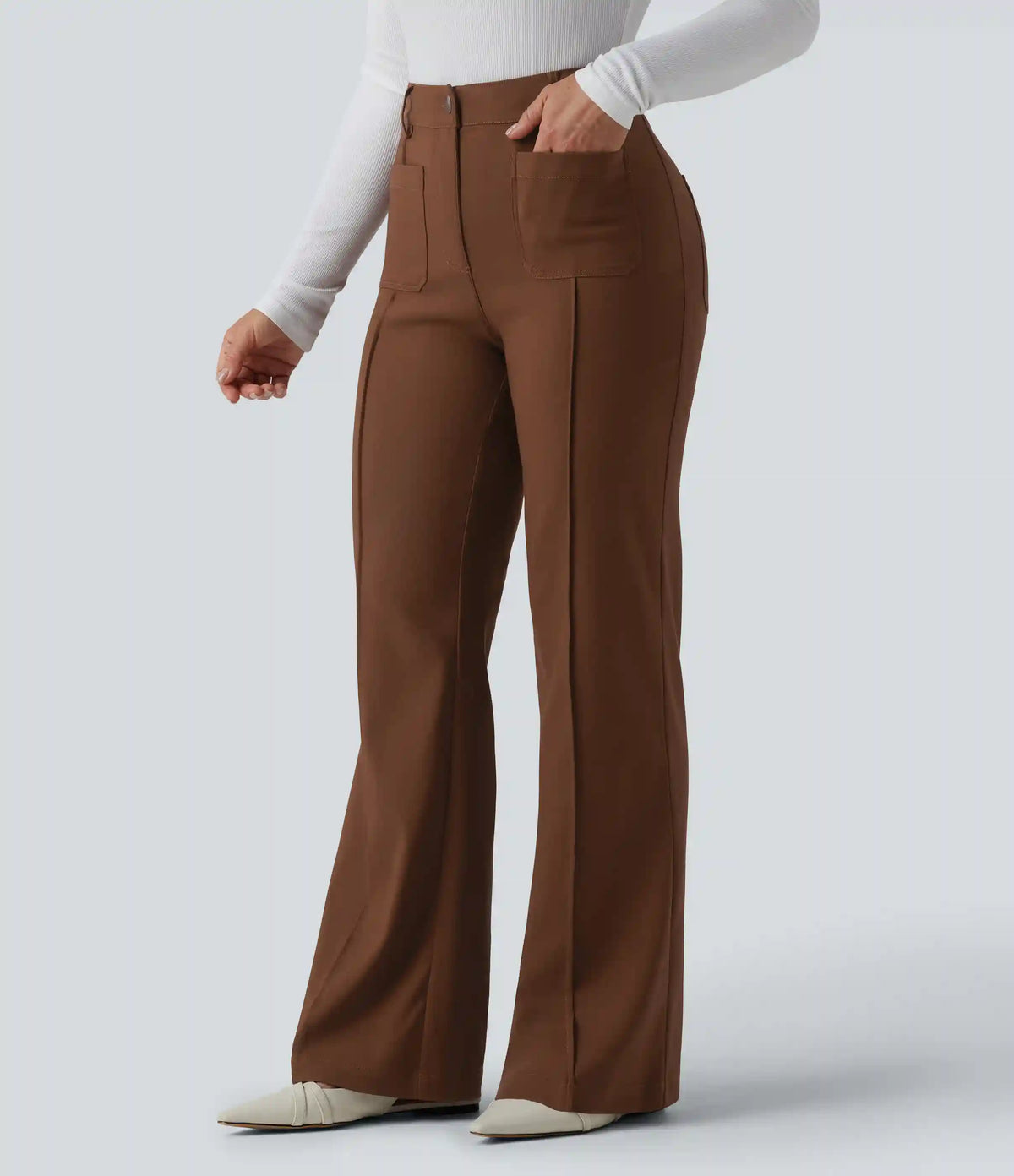 High Waisted Work Flare Pants with Pockets