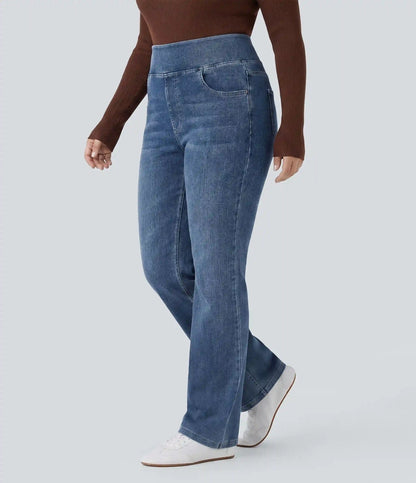 Halara Flex™ High Waisted Pockets Washed Casual Bootcut Plus Size Jeans