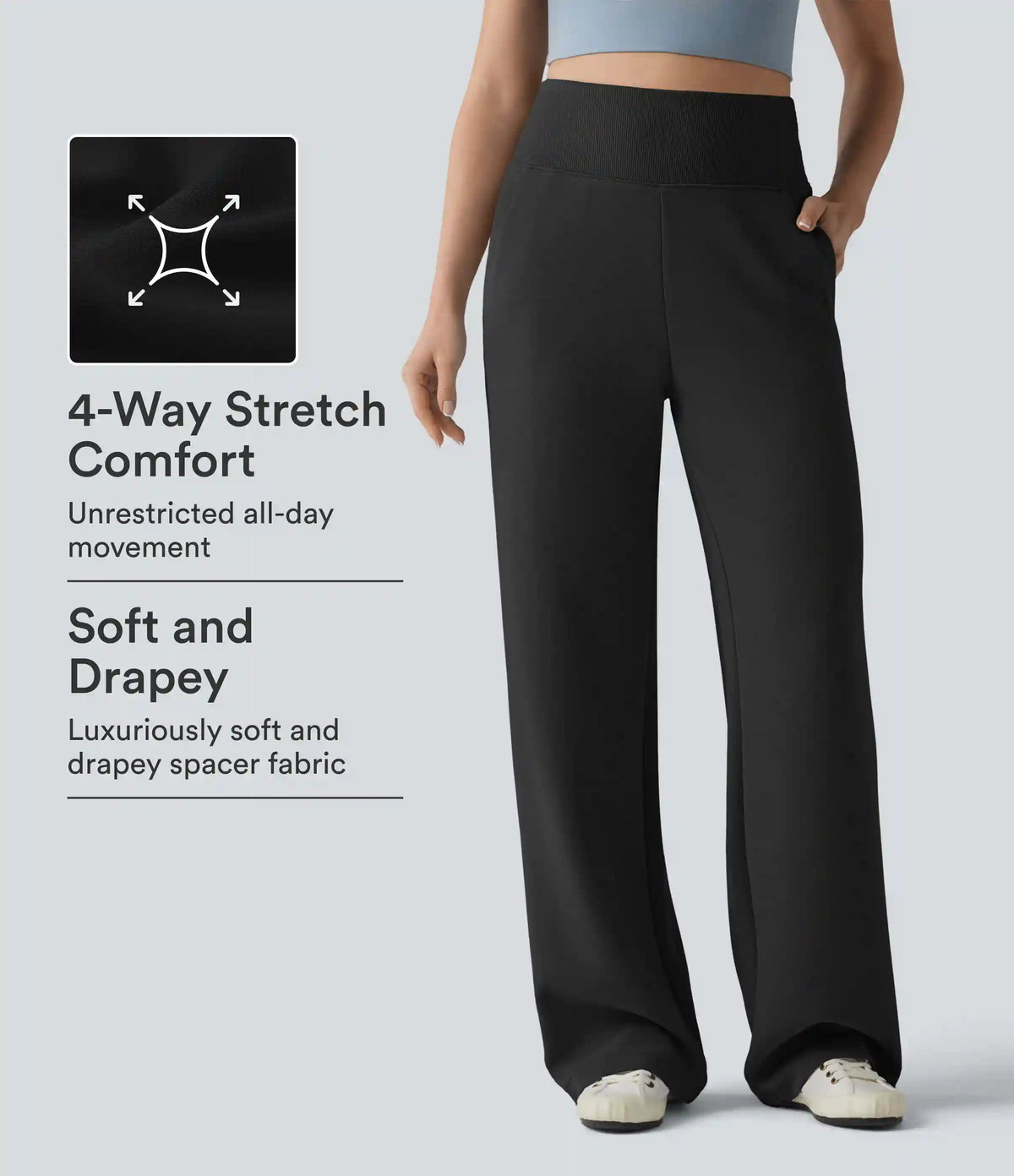 SpacerTek™ High Waisted Tummy Control Casual Wide Leg Sweatpants with Pockets