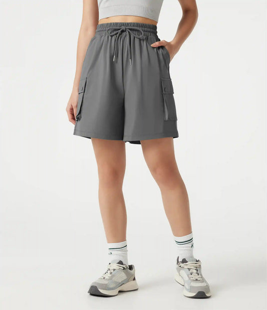 High-waisted Drawstring Workout Cargo Bermuda Shorts with Pockets