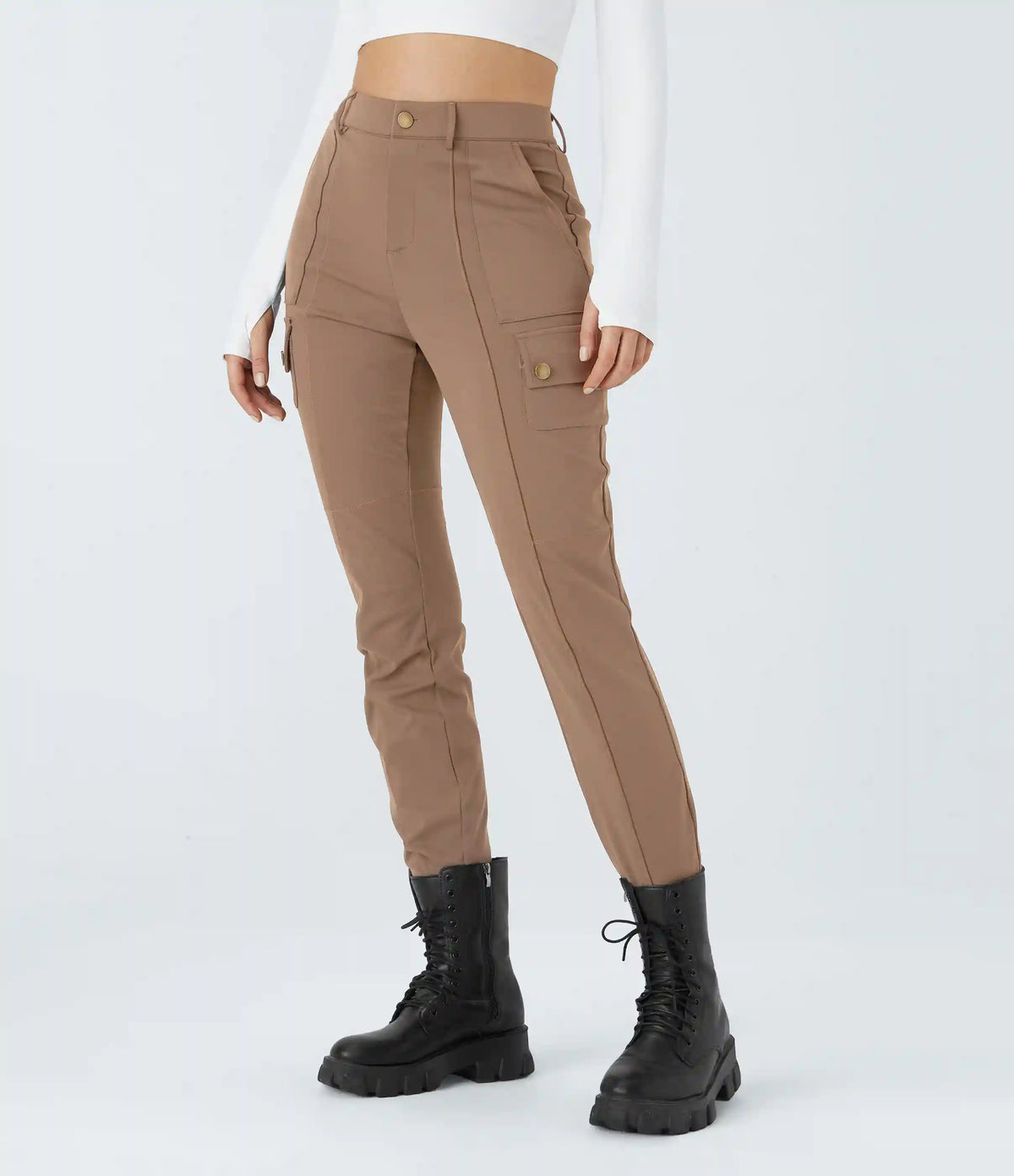 DayStretch High Waisted Zipper Pockets Solid Skinny Cargo Pants
