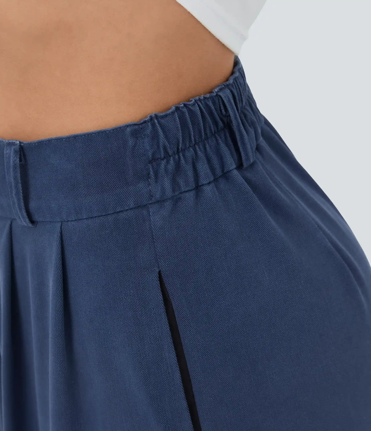 High Waisted Zipper Pocket Hem Wide Leg Casual Pants
