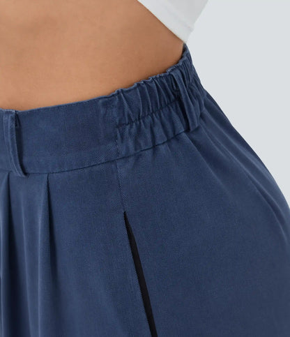 High Waisted Zipper Pocket Hem Wide Leg Casual Pants