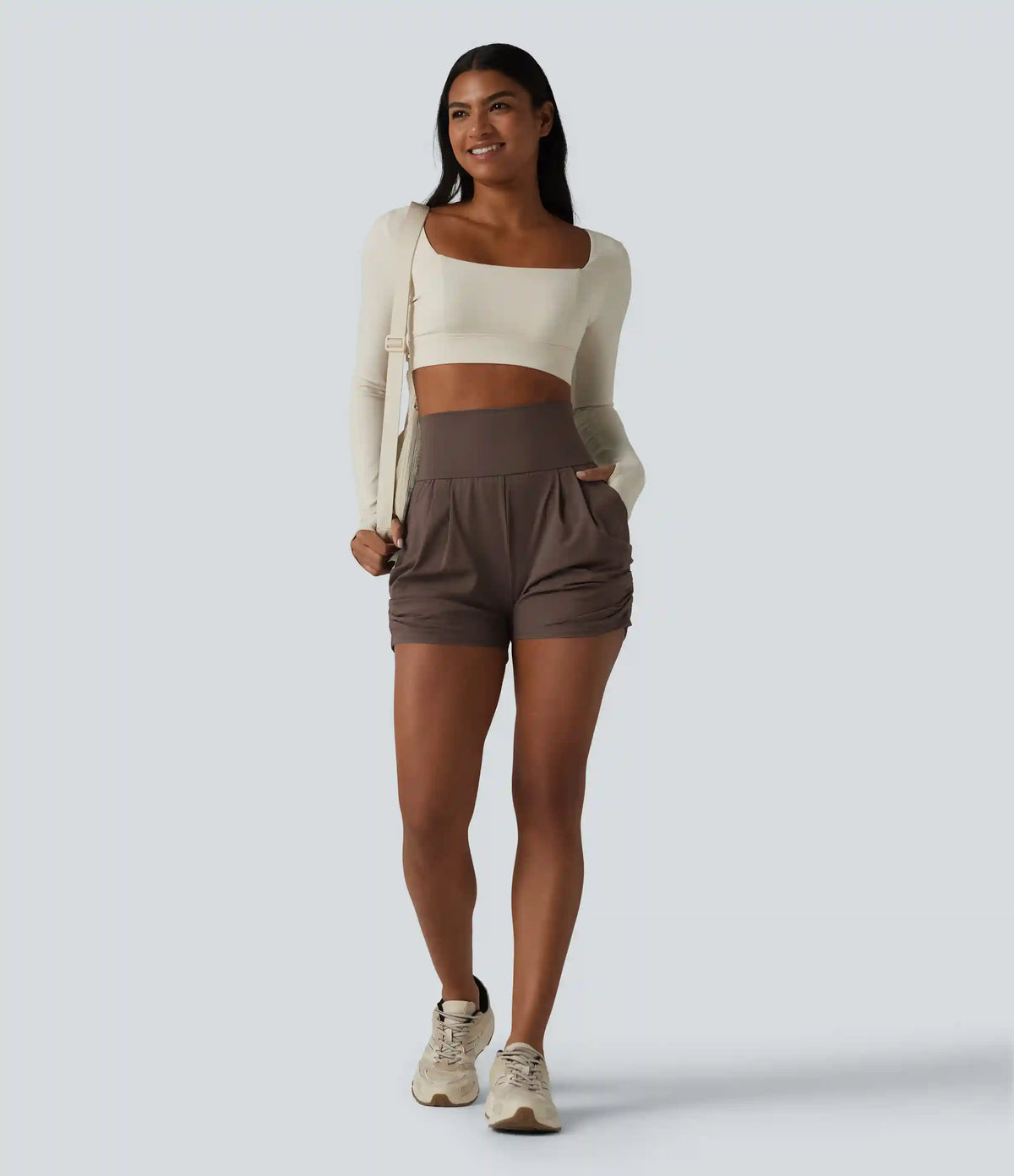 SoftlyZero™ Airy High Waisted Ruched InstantCool Yoga Shorts 3'' with Pockets