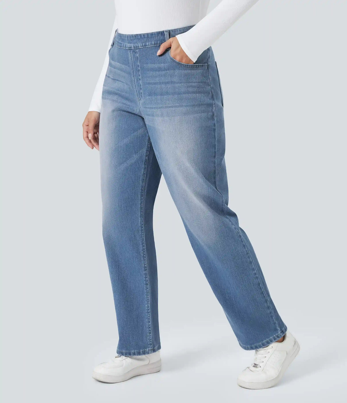 Halara Flex™ High Waisted Pockets Straight Leg Washed Casual Plus Size Jeans