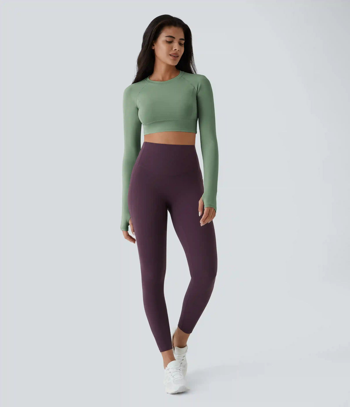 Solid Thumb Hole Cropped Yoga Sports Top