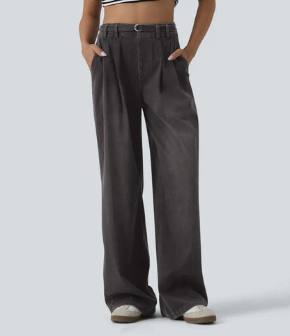 Halara Flex™ High Waisted Belted Wide Leg Casual Jeans with Pockets