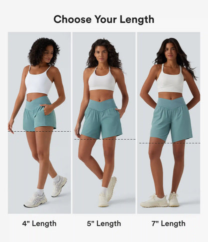 Breezeful™ High Waisted Crossover Pocket 2-in-1 Quick Dry Yoga Shorts 4"