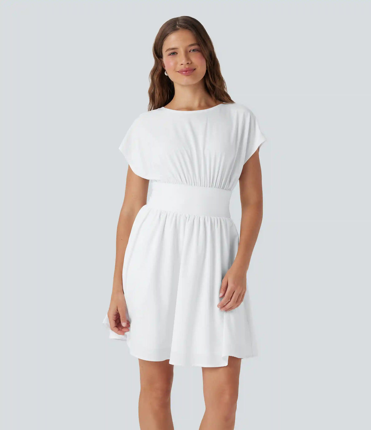 Breezeful™ Batwing Short Sleeve Flowy Quick Dry Mini Work Dress with Pockets