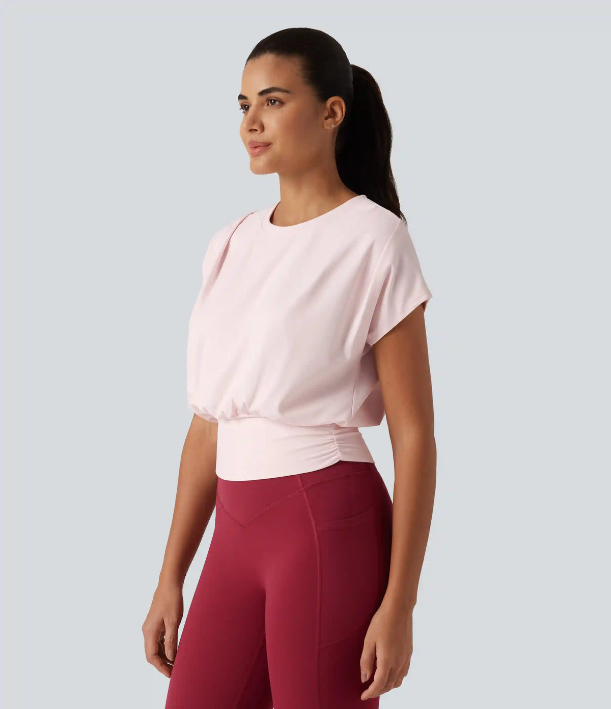 SoftlyZero™ Plush Round Neck Short Sleeve Ruched Boxy Yoga Sports Top