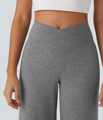 Crossover High Waisted Pocket Wide Leg Yoga Pants