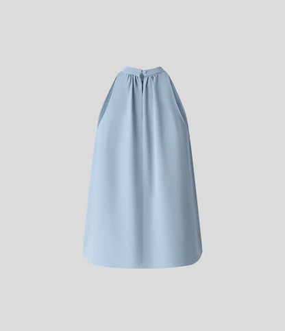 Keyhole Back Halter Sleeveless Curved Hem Work Blouse