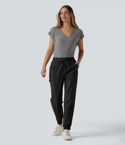 Mid Rise Drawstring Casual Cargo Joggers with Pockets