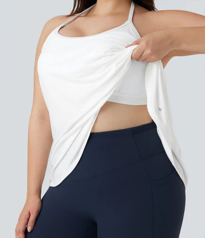 Plus Size SoftlyZero™ Airy Halter Draped InstantCool Yoga Sports Top